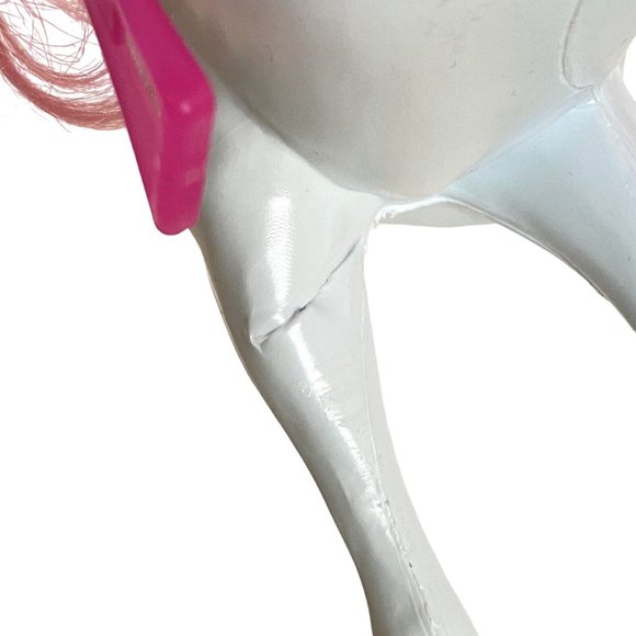 White Blow Mold Horse With Pink Hair Hooves Saddle Bridle 11in Tall - Picture 13 of 16